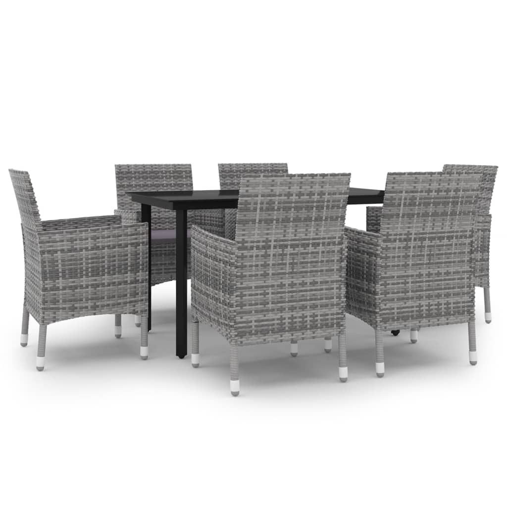 7 Piece Garden Dining Set Poly Rattan and Glass