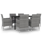 7 Piece Garden Dining Set Poly Rattan and Glass - Front View