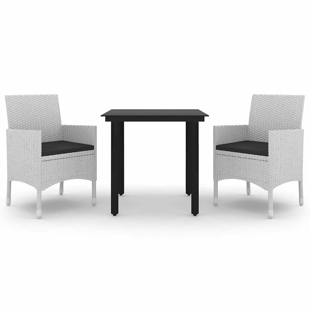 3 Piece Garden Dining Set with Cushions Poly Rattan and Glass