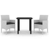 3 Piece Garden Dining Set with Cushions Poly Rattan and Glass