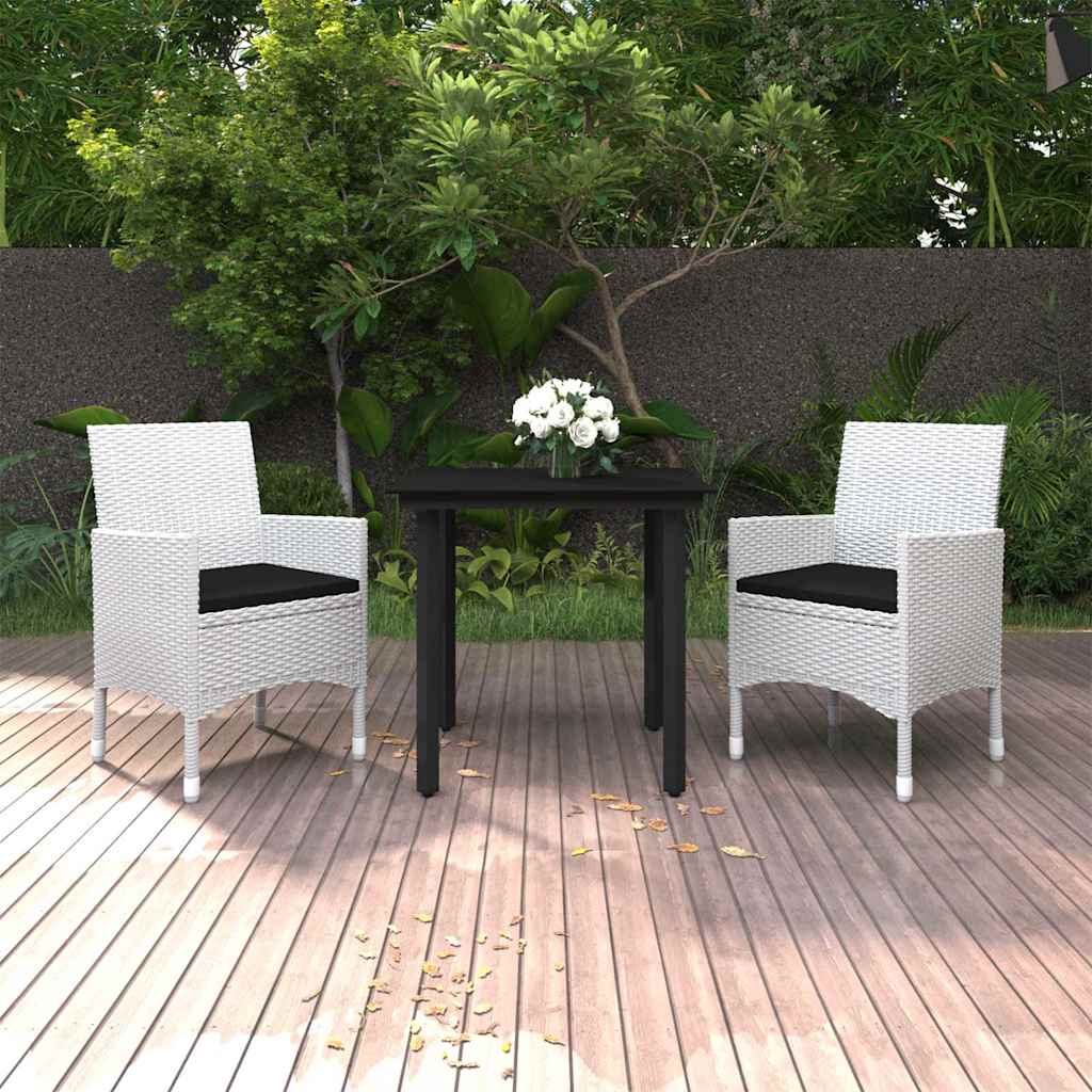 3 Piece Garden Dining Set with Cushions Poly Rattan and Glass