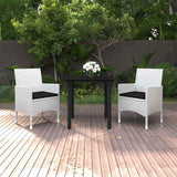 3 Piece Garden Dining Set with Cushions Poly Rattan and Glass