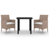 3 Piece Garden Dining Set Poly Rattan and Glass