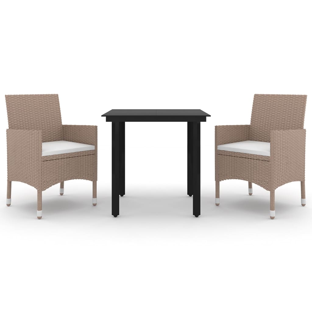 3 Piece Garden Dining Set Poly Rattan and Glass