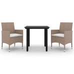 3 Piece Garden Dining Set Poly Rattan and Glass