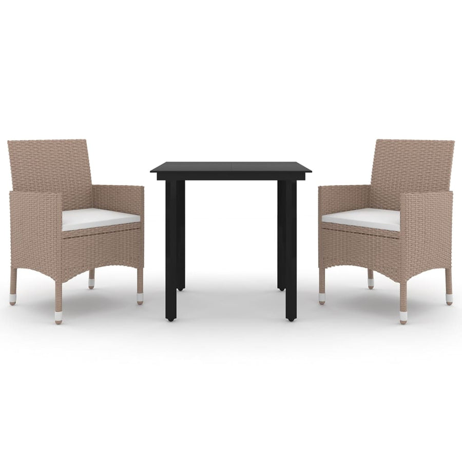 3 Piece Garden Dining Set Poly Rattan and Glass
