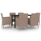 7 Piece Garden Dining Set with Cushions Poly Rattan and Glass