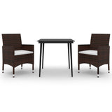3 Piece Garden Dining Set with Cushions Poly Rattan and Glass