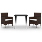 3 Piece Garden Dining Set with Cushions Poly Rattan and Glass