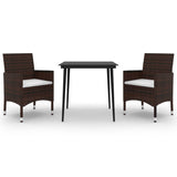 3 Piece Garden Dining Set with Cushions Poly Rattan and Glass - Front View