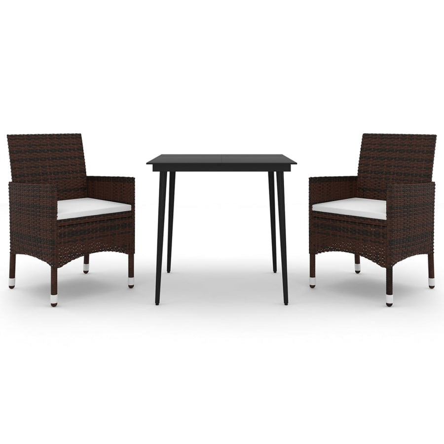 3 Piece Garden Dining Set with Cushions Poly Rattan and Glass