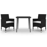 3 Piece Garden Dining Set with Cushions Poly Rattan and Glass - Front View