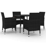 5 Piece Garden Dining Set with Cushions Poly Rattan and Glass - Front View