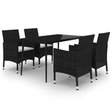 5 Piece Garden Dining Set with Cushions Poly Rattan and Glass - Front View
