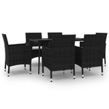 7 Piece Garden Dining Set with Cushions Poly Rattan and Glass - Front View