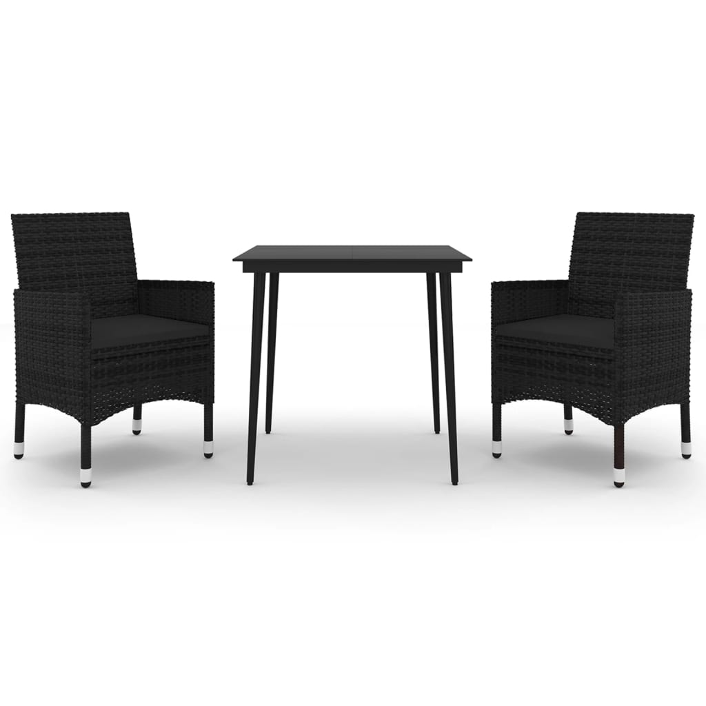 3 Piece Garden Dining Set with Cushions Poly Rattan and Glass