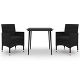 3 Piece Garden Dining Set with Cushions Poly Rattan and Glass