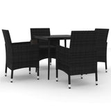 5 Piece Garden Dining Set with Cushions Poly Rattan and Glass - Front View