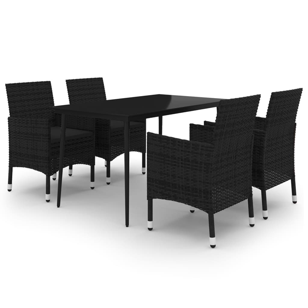 5 Piece Garden Dining Set with Cushions Poly Rattan and Glass