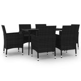 7 Piece Garden Dining Set with Cushions Poly Rattan and Glass - Front View