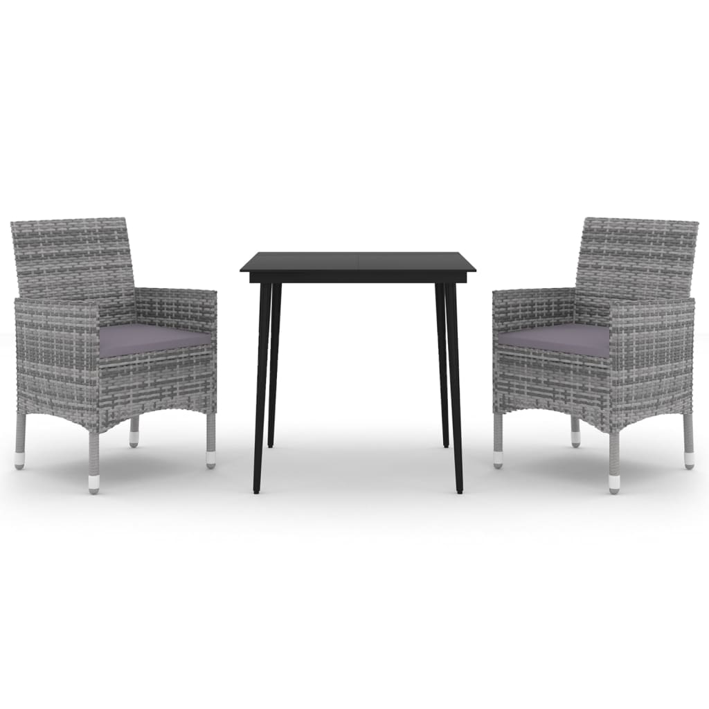 3 Piece Garden Dining Set with Cushions Poly Rattan and Glass