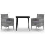 3 Piece Garden Dining Set with Cushions Poly Rattan and Glass