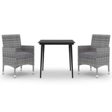 3 Piece Garden Dining Set with Cushions Poly Rattan and Glass - Front View