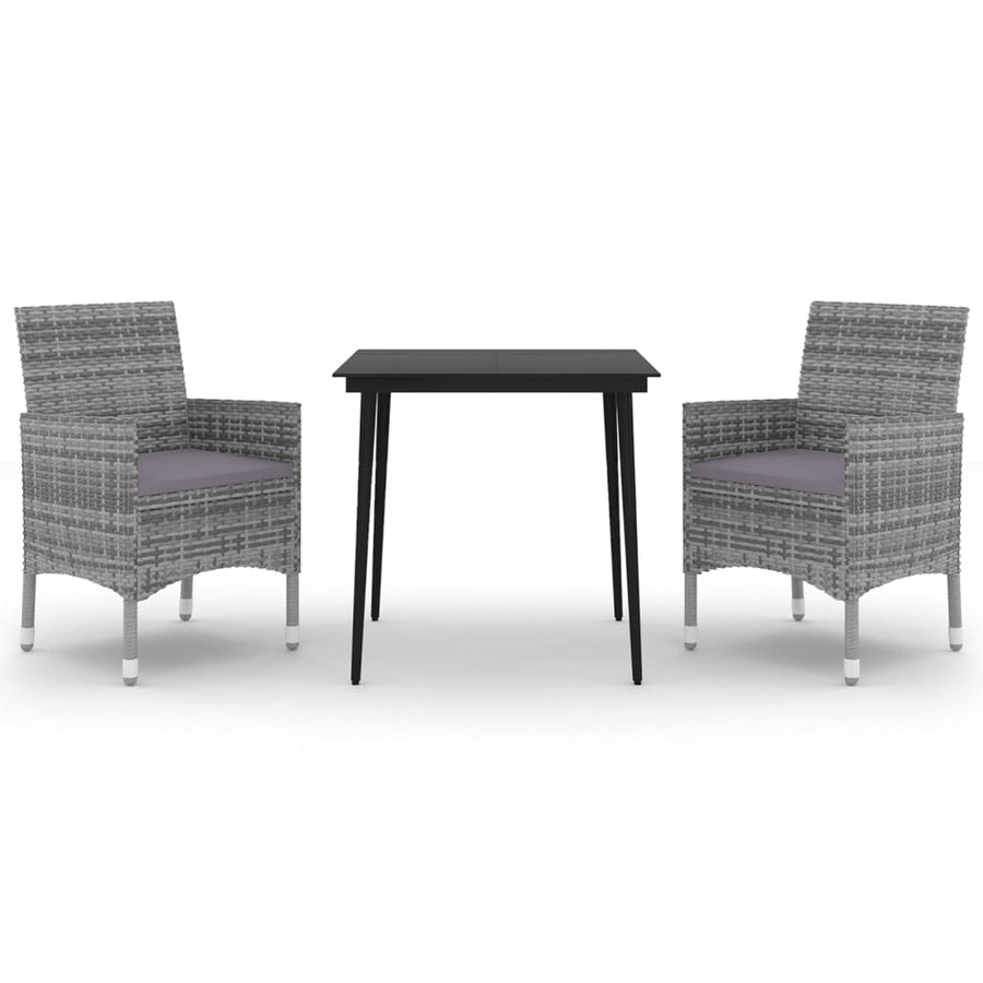 3 Piece Garden Dining Set with Cushions Poly Rattan and Glass