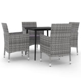 5 Piece Garden Dining Set with Cushions Poly Rattan and Glass - Front View
