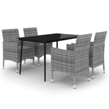 5 Piece Garden Dining Set with Cushions Poly Rattan and Glass - Front View