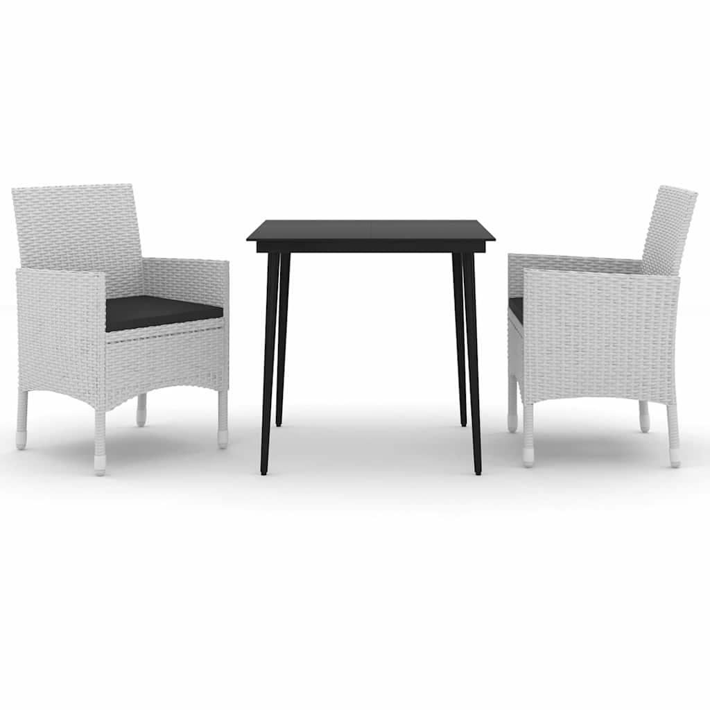 3 Piece Garden Dining Set with Cushions Poly Rattan and Glass