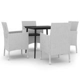 5 Piece Garden Dining Set with Cushions Poly Rattan and Glass - Front View