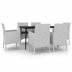 7 Piece Garden Dining Set with Cushions Poly Rattan and Glass