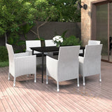 7 Piece Garden Dining Set with Cushions Poly Rattan and Glass