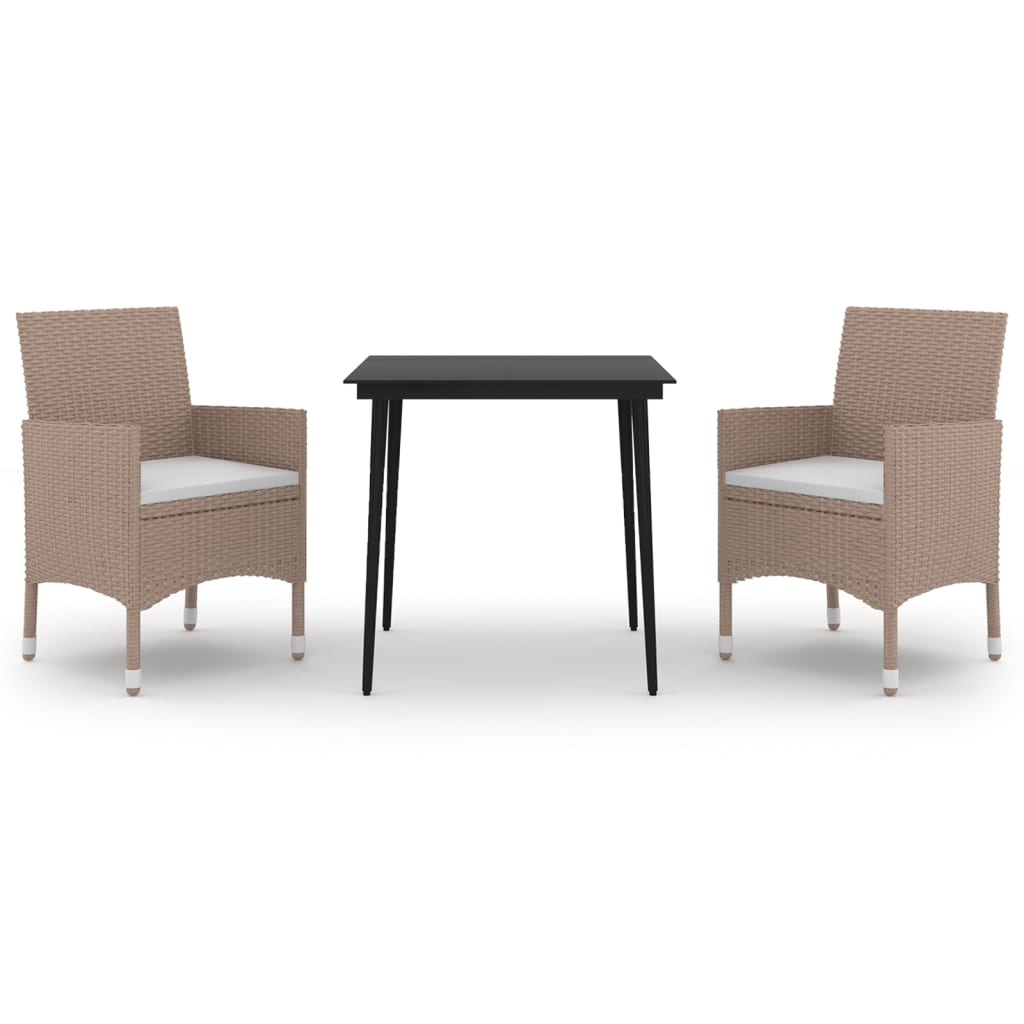 3 Piece Garden Dining Set with Cushions Poly Rattan and Glass