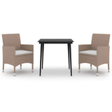 3 Piece Garden Dining Set with Cushions Poly Rattan and Glass - Front View