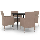5 Piece Garden Dining Set with Cushions Poly Rattan and Glass - Front View