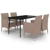 5 Piece Garden Dining Set with Cushions Poly Rattan and Glass - Front View