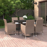 7 Piece Garden Dining Set with Cushions Poly Rattan and Glass