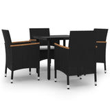 5 Piece Garden Dining Set with Cushions Poly Rattan and Glass