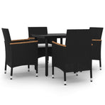5 Piece Garden Dining Set with Cushions Poly Rattan and Glass