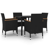 5 Piece Garden Dining Set with Cushions Poly Rattan and Glass - Front View