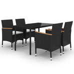 5 Piece Garden Dining Set with Cushions Poly Rattan and Glass