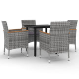 5 Piece Garden Dining Set with Cushions Poly Rattan and Glass - Front View