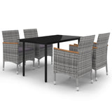 5 Piece Garden Dining Set with Cushions Poly Rattan and Glass - Front View