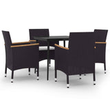 5 Piece Garden Dining Set with Cushions Poly Rattan and Glass - Front View