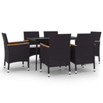 7 Piece Garden Dining Set with Cushions Poly Rattan and Glass