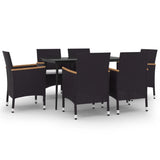 7 Piece Garden Dining Set with Cushions Poly Rattan and Glass - Front View
