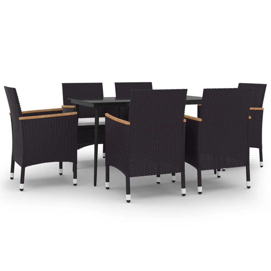 7 Piece Garden Dining Set with Cushions Poly Rattan and Glass