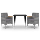 3 Piece Garden Dining Set with Cushions Poly Rattan and Glass